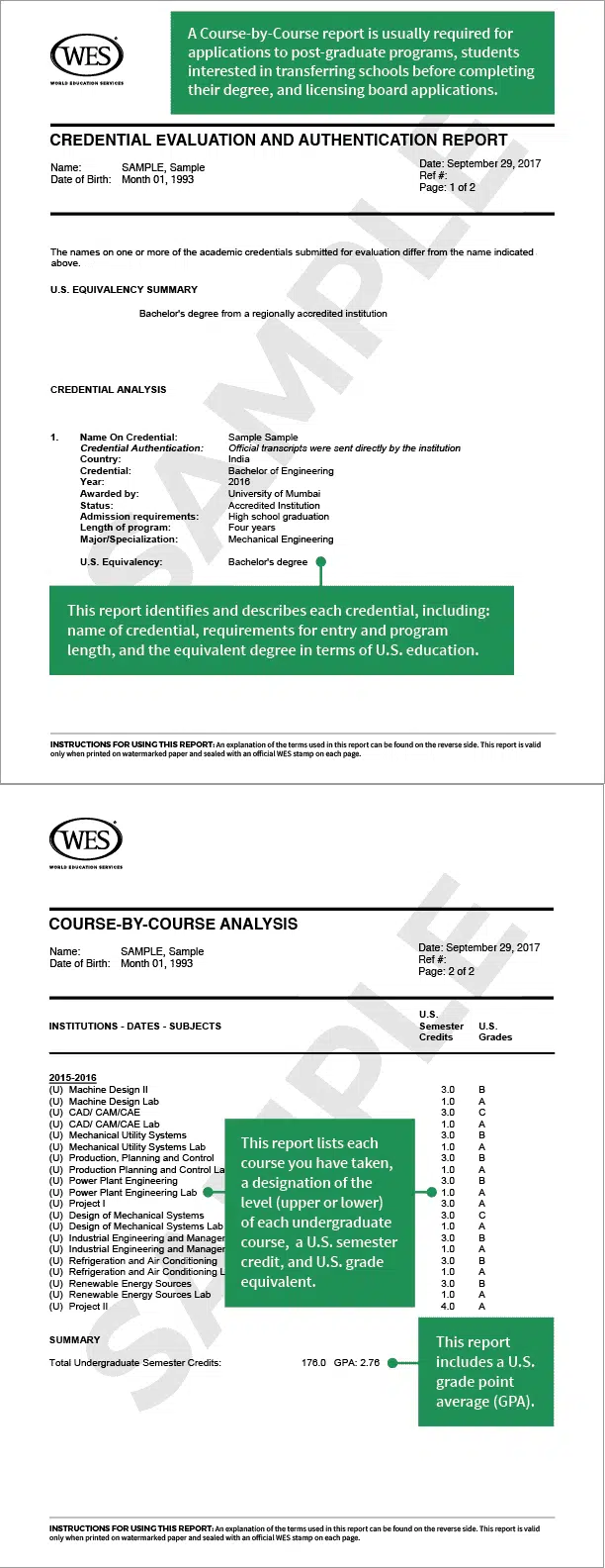 Sample Course WES ECA Report